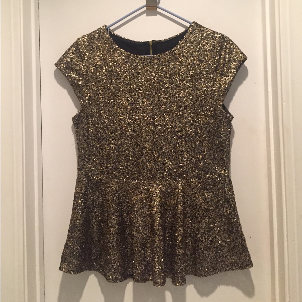 Black and Gold Sequined Peplum top sz L